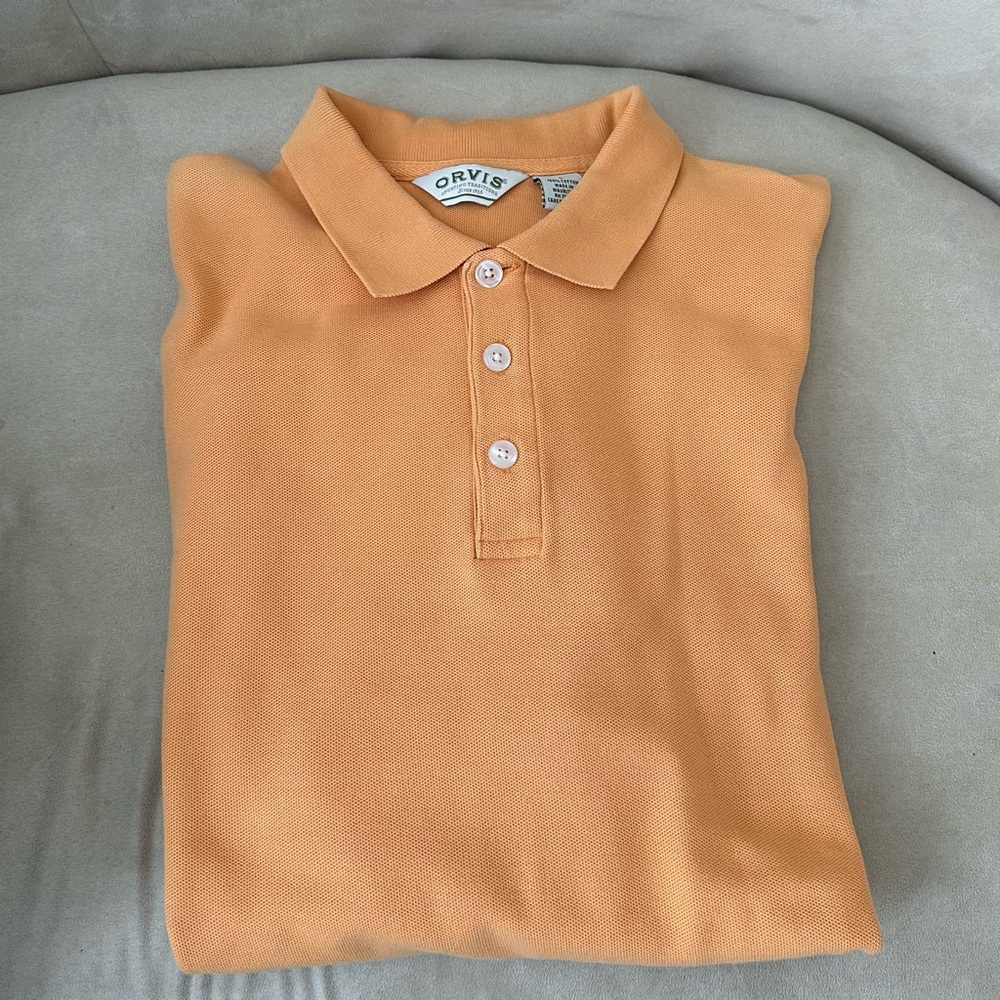 Orvis Salmon/Coral Color  Polo Shirt  Classic 100% Cotton Casual  Men's Sz Large